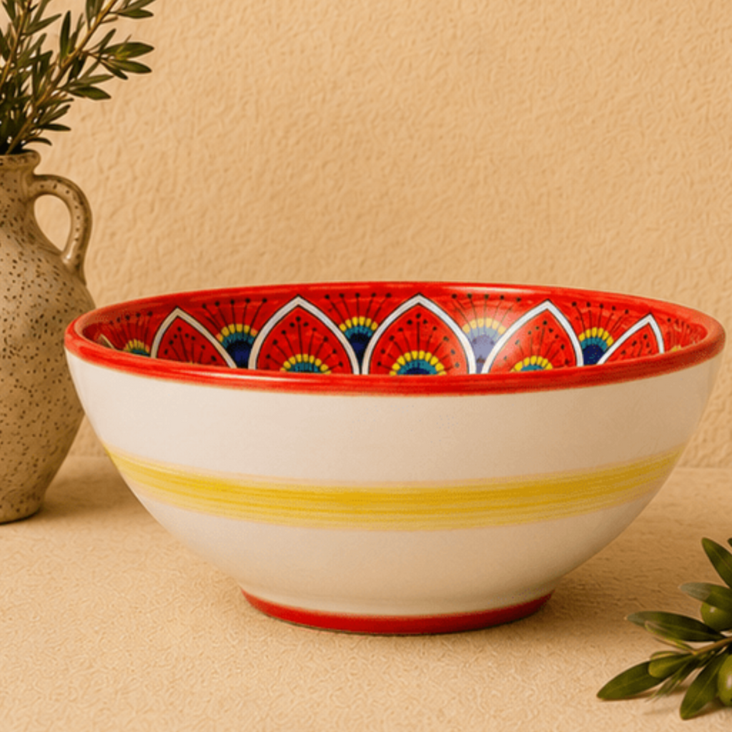 Intreccio Red Deep Pasta & Soup Bowl | Hand-Painted Italian Pasta Bowl from Deruta
