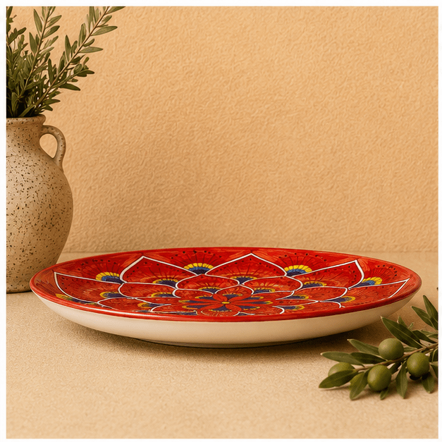 Intreccio Red Salad Plate | Hand-Painted Italian Salad Plate from Deruta