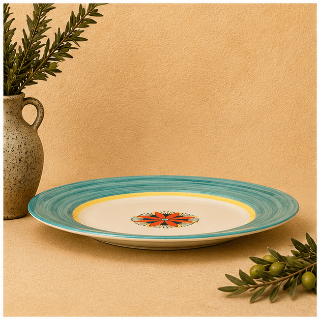 Intreccio Teal Dinner Plate | Hand-Painted Italian Dinner Plate from Deruta