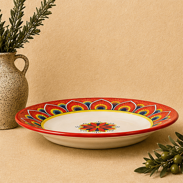 Intreccio Red Rimmed Soup & Pasta Bowl | Hand-Painted Italian Soup Bowl from Deruta