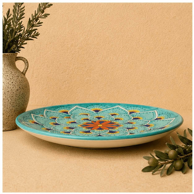 Intreccio Teal Salad Plate | Hand-Painted Italian Salad Plate from Deruta