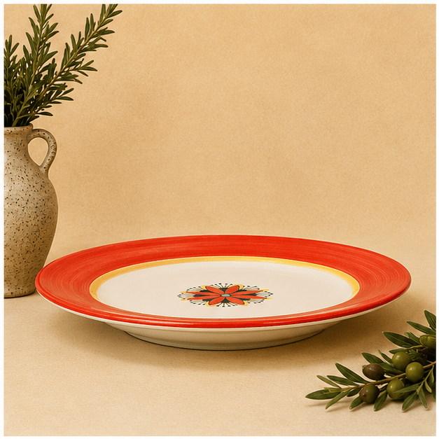 Intreccio Red Dinner Plate | Hand-Painted Italian Dinner Plate from Deruta