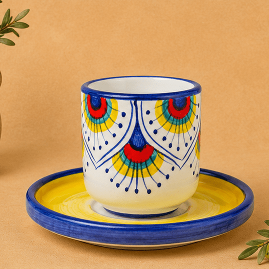 Intreccio Espresso Cup & Saucer Set | Hand-Painted Italian Espresso Set from Deruta