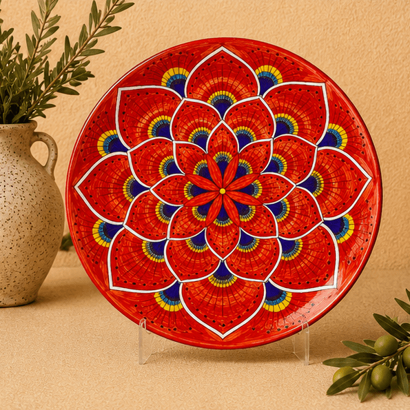 Intreccio Red Salad Plate | Hand-Painted Italian Salad Plate from Deruta