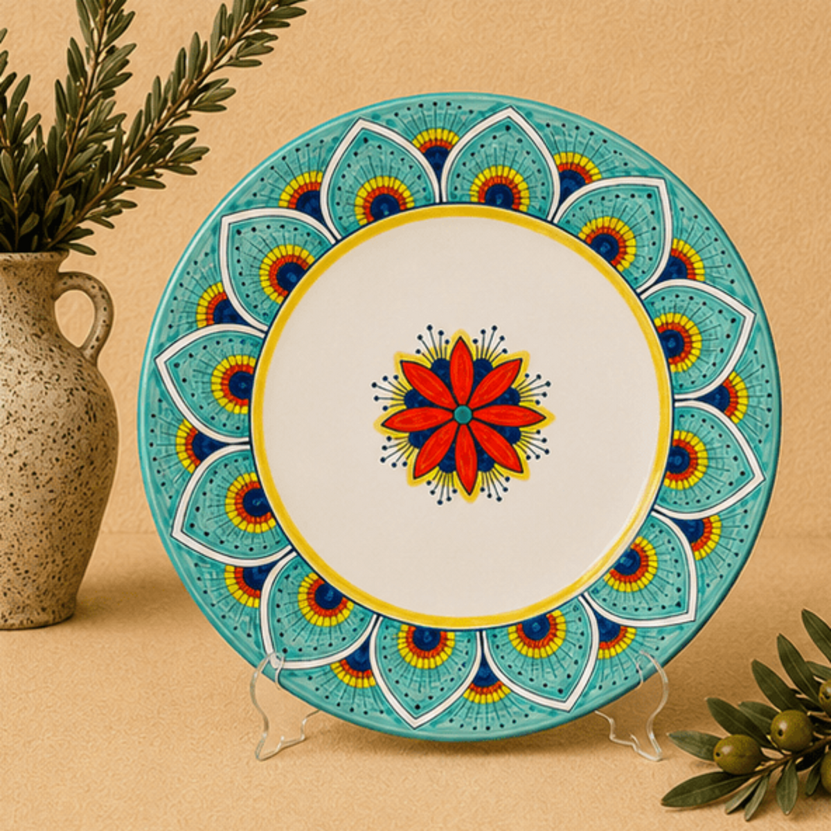 Intreccio Teal Rimmed Soup & Pasta Bowl | Hand-Painted Italian Soup Bowl from Deruta