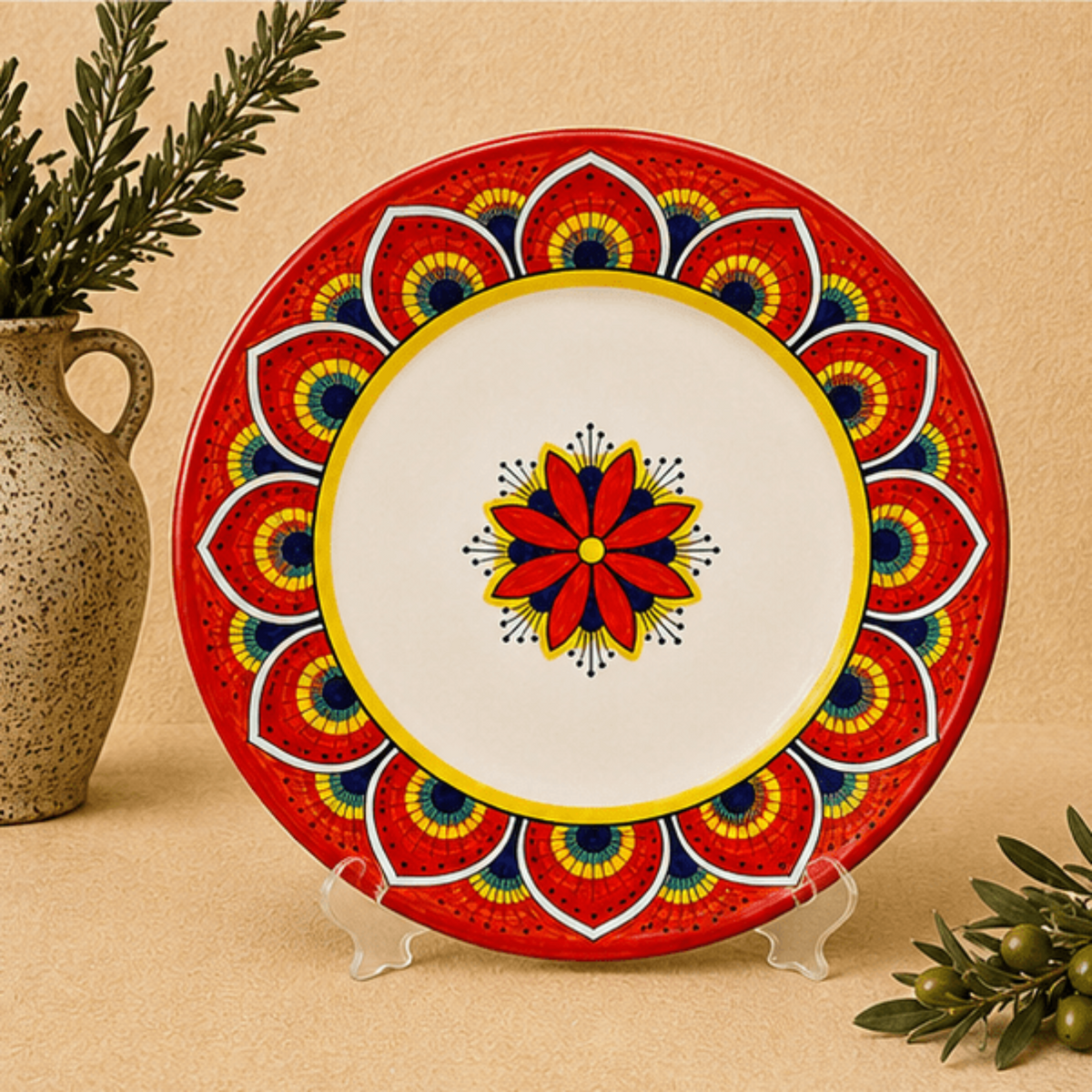 Intreccio Red 4-Piece Place Setting | Hand-Painted Italian Dinnerware from Deruta