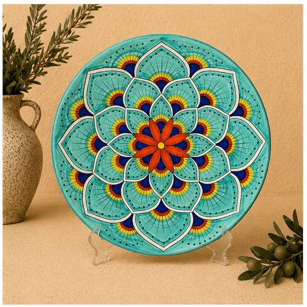 Intreccio Teal 4-Piece Place Setting | Hand-Painted Italian Dinnerware from Deruta