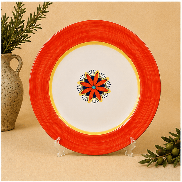 Intreccio Red Dinner Plate | Hand-Painted Italian Dinner Plate from Deruta