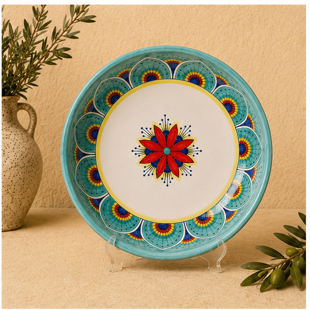 Intreccio Teal Deep Pasta & Soup Bowl | Hand-Painted Italian Pasta Bowl from Deruta