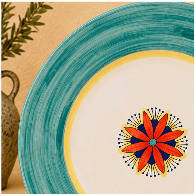 Intreccio Teal Dinner Plate | Hand-Painted Italian Dinner Plate from Deruta