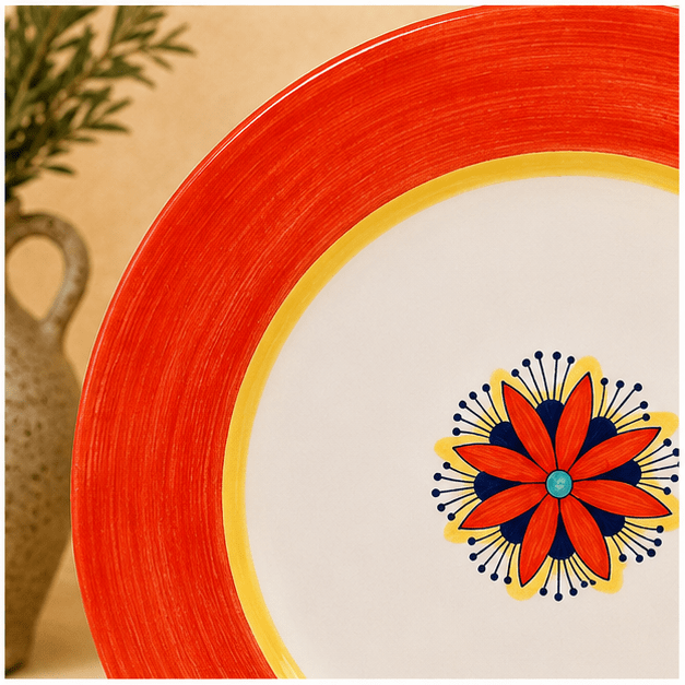Intreccio Red Dinner Plate | Hand-Painted Italian Dinner Plate from Deruta