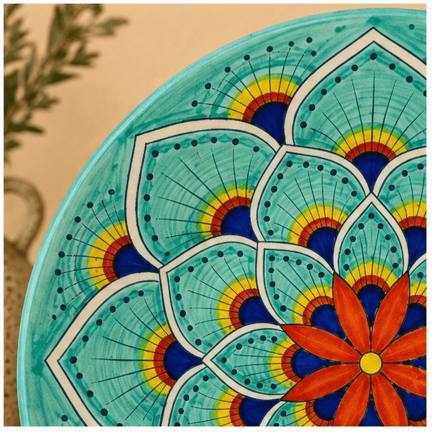 Intreccio Teal Salad Plate | Hand-Painted Italian Salad Plate from Deruta