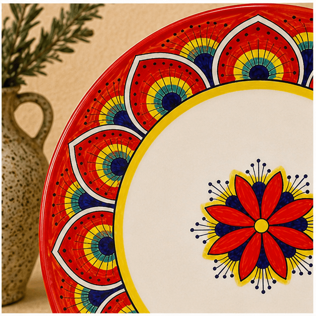 Intreccio Red Rimmed Soup & Pasta Bowl | Hand-Painted Italian Soup Bowl from Deruta