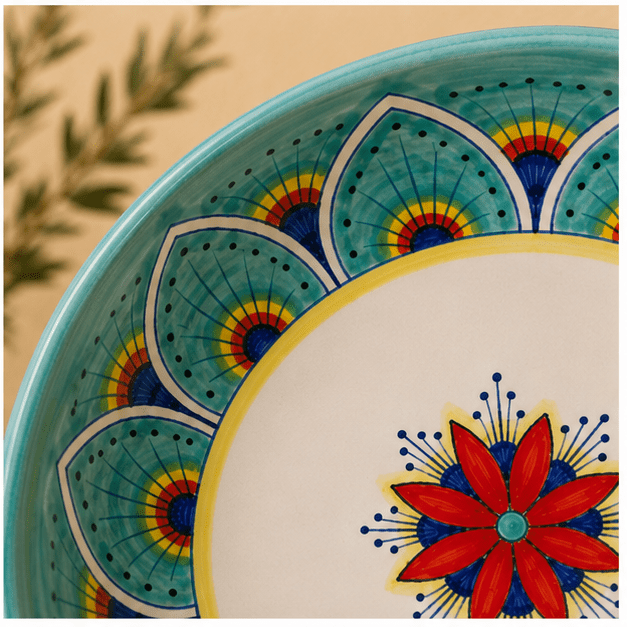 Intreccio Teal Deep Pasta & Soup Bowl | Hand-Painted Italian Pasta Bowl from Deruta