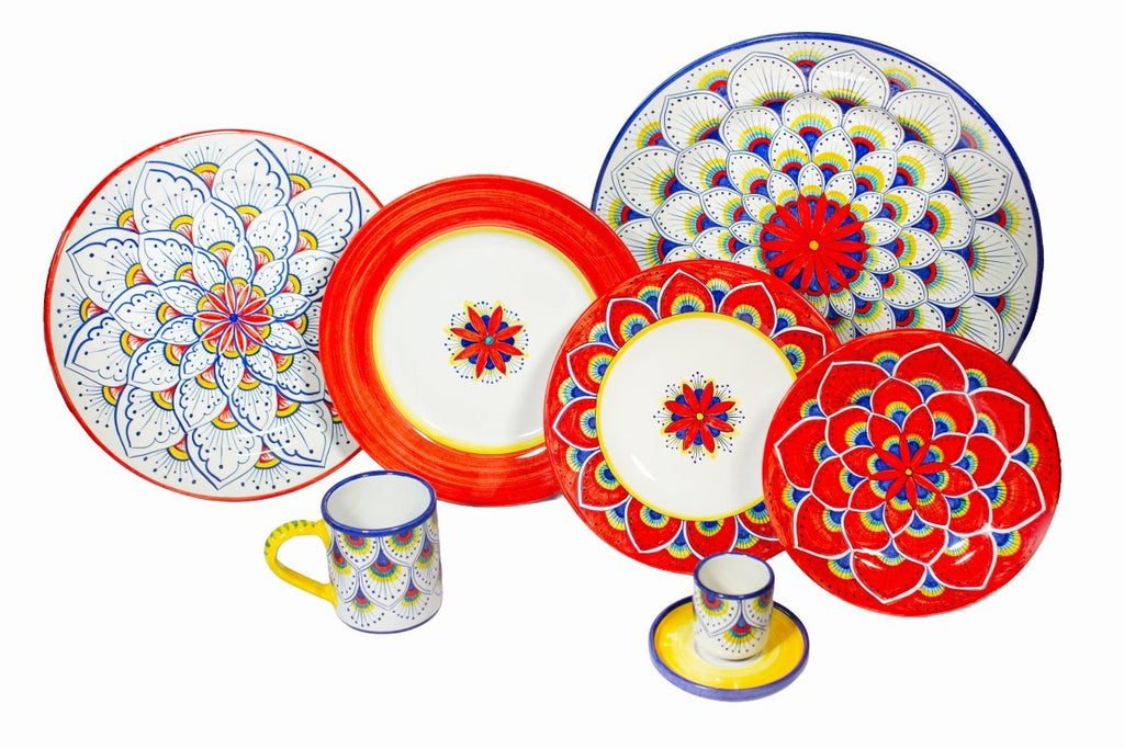Intreccio Red 4-Piece Place Setting | Hand-Painted Italian Dinnerware from Deruta
