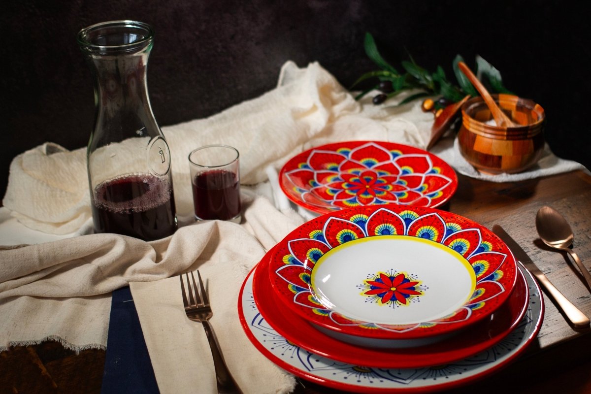 Intreccio Red 4-Piece Place Setting | Hand-Painted Italian Dinnerware from Deruta