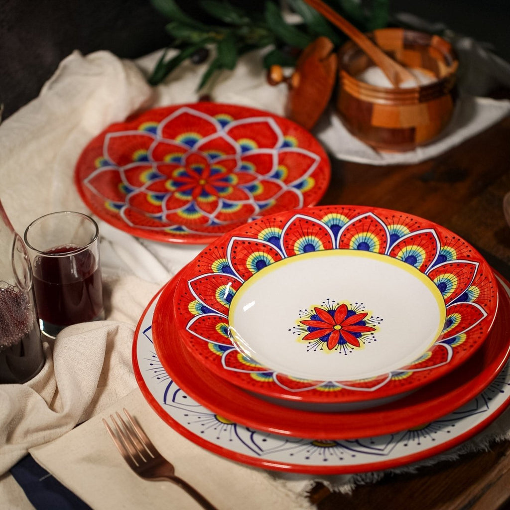 Intreccio Red 4-Piece Place Setting | Hand-Painted Italian Dinnerware from Deruta