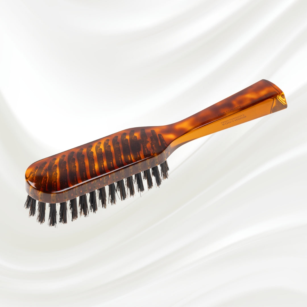 124 KOH-I-NOOR small rectangular hairbrush with brown tortoiseshell acetate handle and black boar bristles
