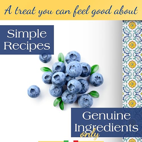 Book cover with blueberries and text about simple recipes and genuine ingredients