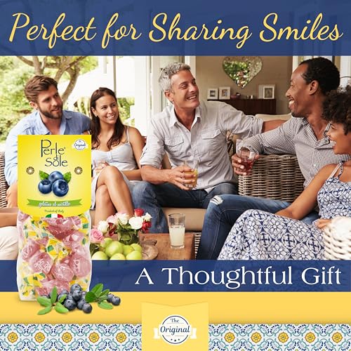 Advertisement for Perle d'Or candy with people sharing a moment, text 'Perfect for Sharing Smiles, A Thoughtful Gift'.
