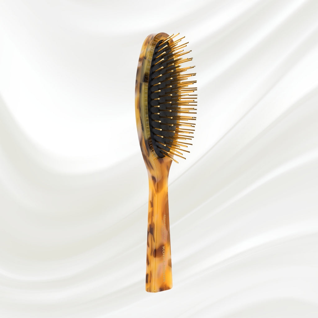 Cepillo de pelo neumático de lujo con púas de metal bañadas en oro - Miel