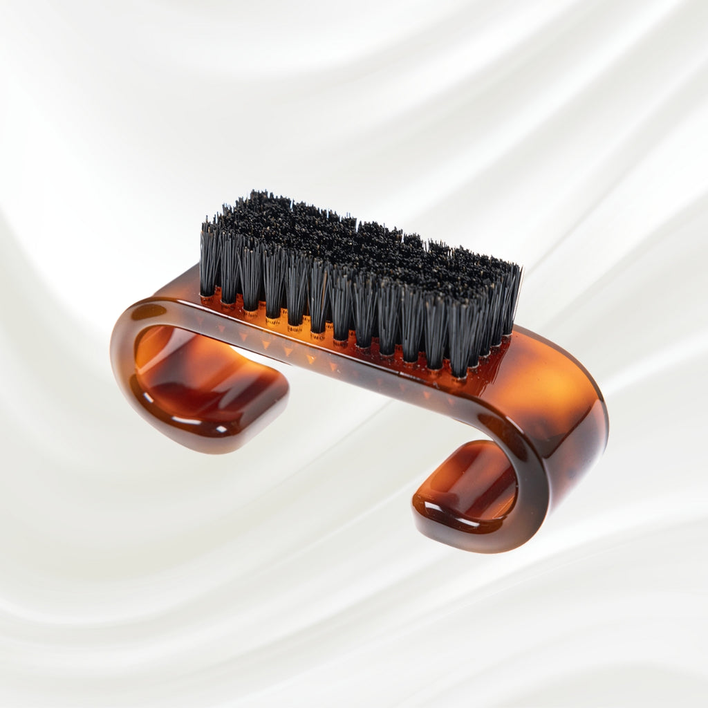 tortoiseshell nail brush with handle and black boar bristles