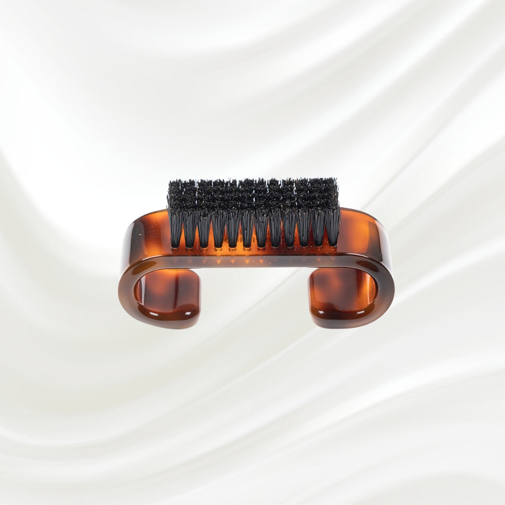 tortoiseshell nail brush with handle and black boar bristles