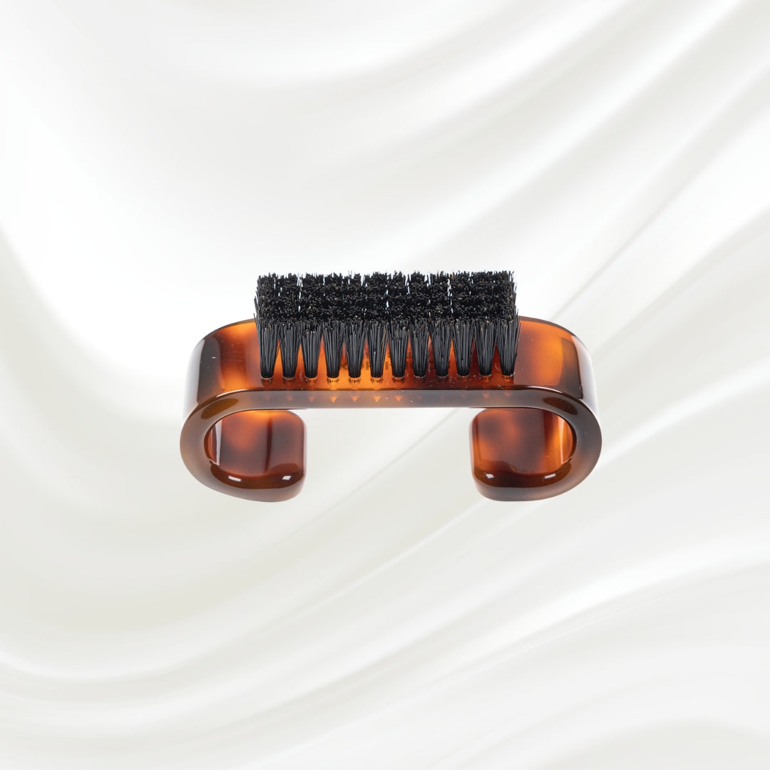 tortoiseshell nail brush with handle and black boar bristles
