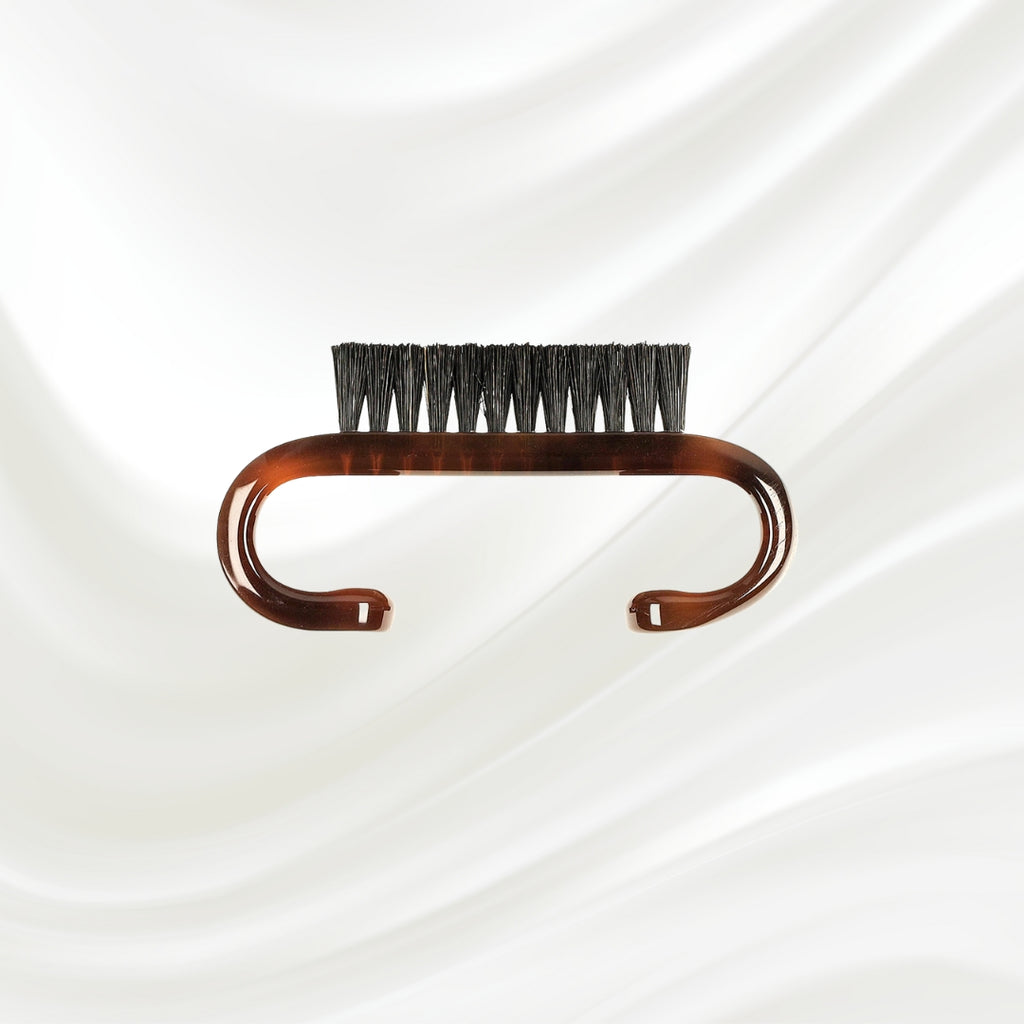 tortoiseshell nail brush with handle and black boar bristles