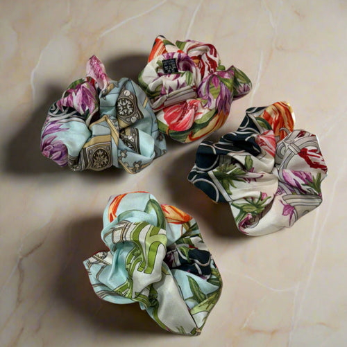 silk scrunchie with floral patterns