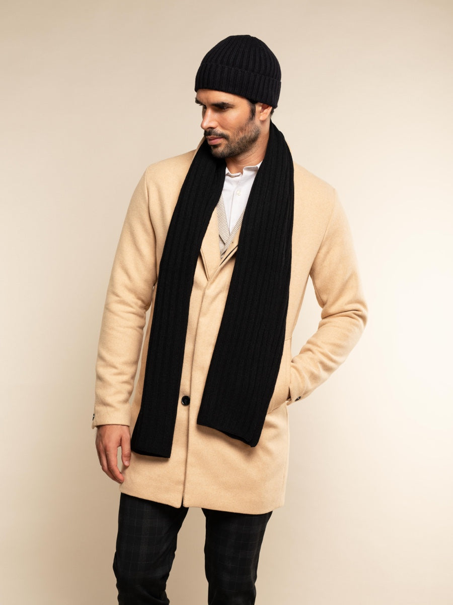 Milano (black) - Italian 100% cashmere ribbed beanie (unisex)