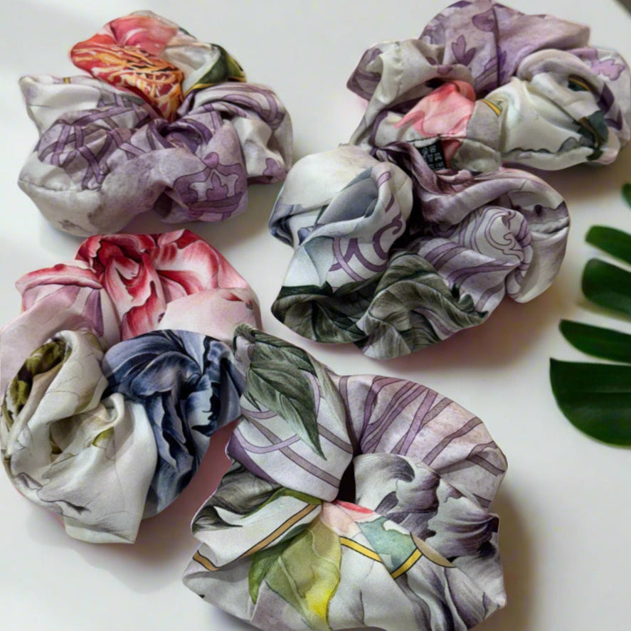 silk scrunchie with floral pattern