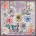 purple silk scarf with colourful flowers and wrought iron gate design inspired by Villa Carlotta on Lake Como