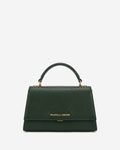 Green handbag with 'Fratelli Orsini' branding on a light gray background
