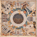 silk scarf depicting architectural elements of the city of Venice: mosaics, palaces, bridges, stained glass windows