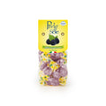 A package of Perle Sole gluten free and vegan blackberry gummy candies, featuring a bright yellow label with blackberry illustrations and a clear bag showing purple gummies inside, set against a plain white background.