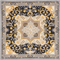 black, white and gold silk scarf with artistic design
