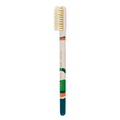 A single toothbrush with a white handle, cream-colored bristles, and green, orange, and teal accents on the handle, shown against a plain white background.