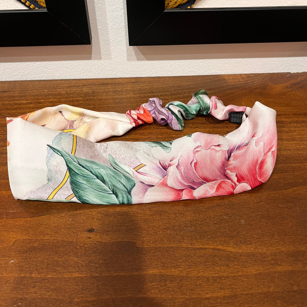 Silk headband with pink flowers