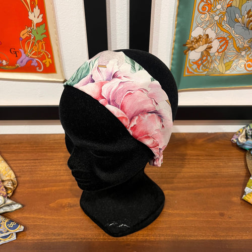 Silk headband with pink flowers