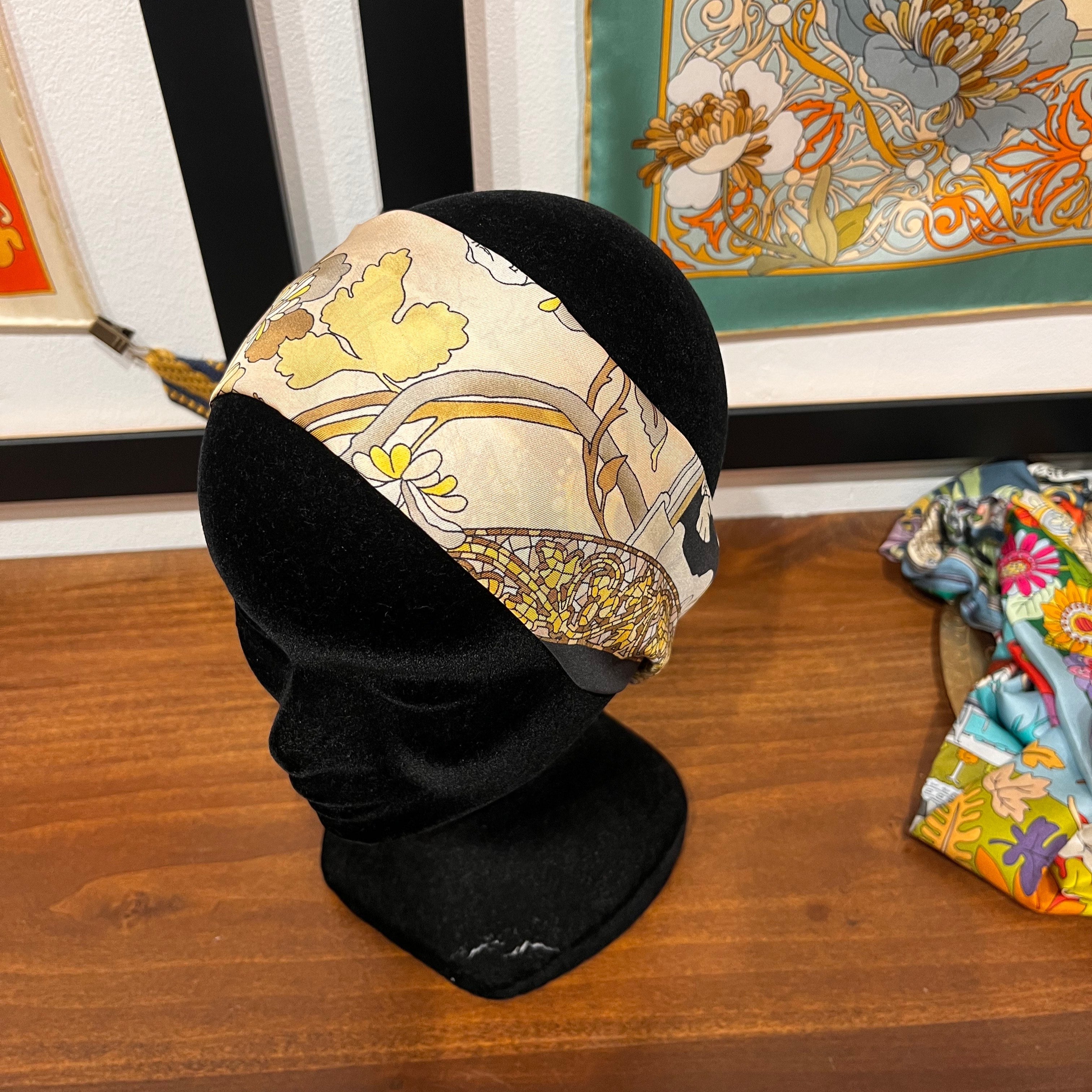 golden silk headband with mosaic and floral design