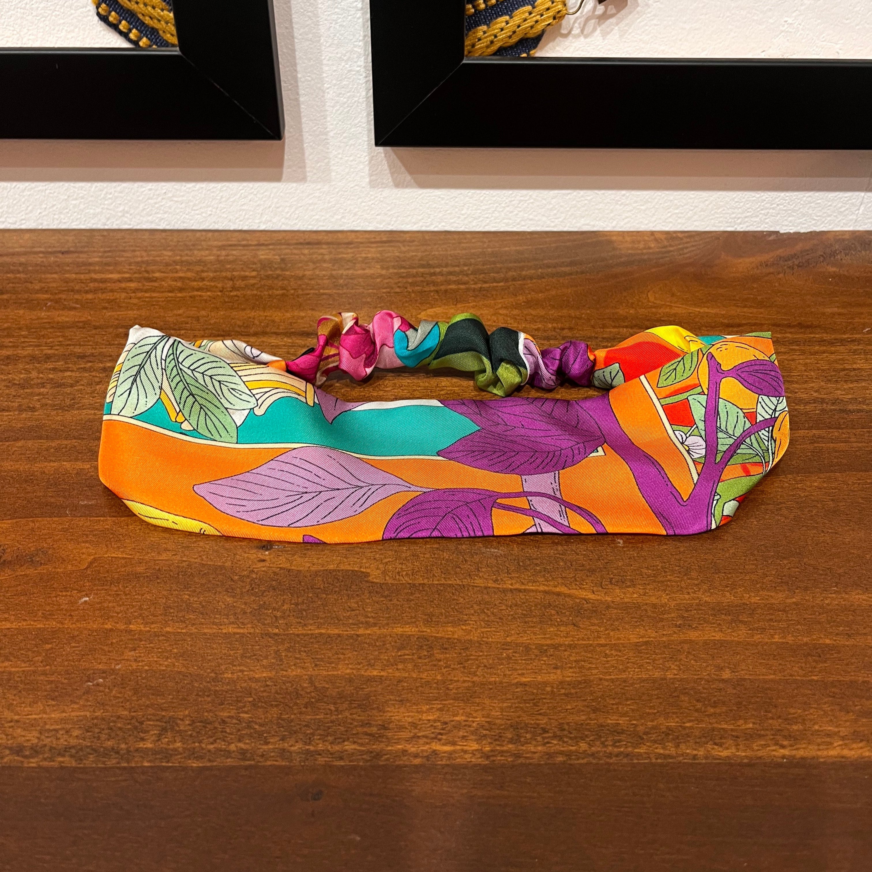 orange and purple headbnd with flowers and lemons design