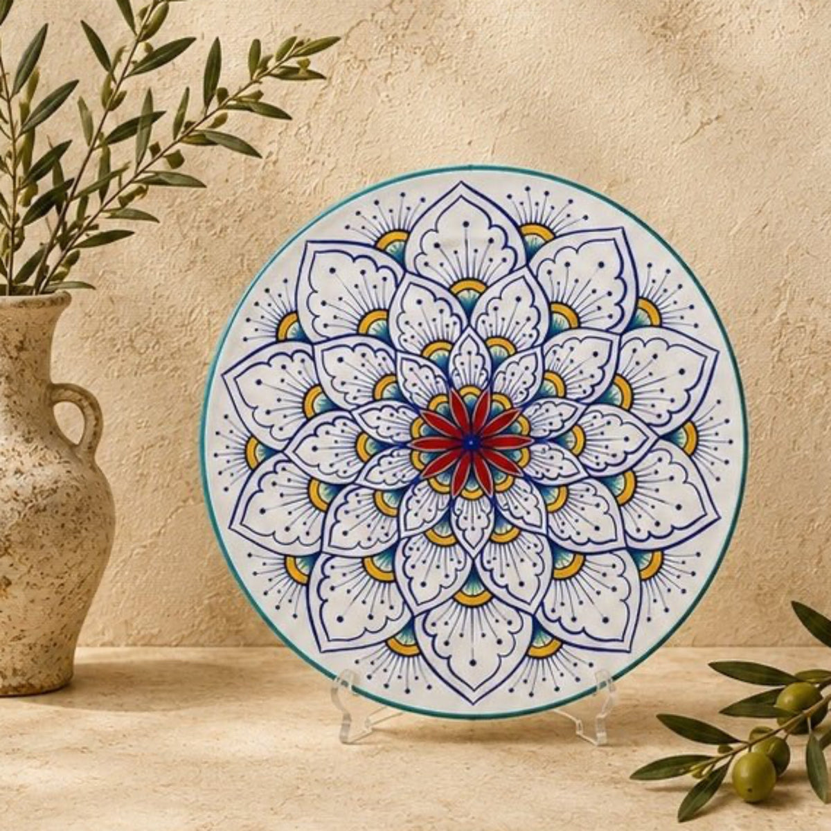 Intreccio Teal 4-Piece Place Setting | Hand-Painted Italian Dinnerware from Deruta