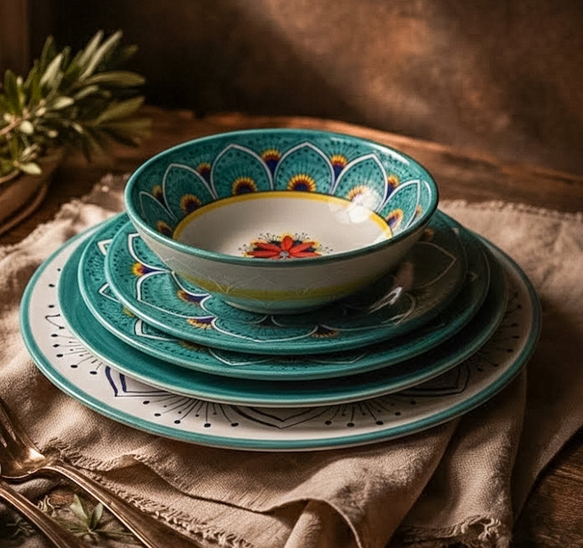 Intreccio Teal Deep Pasta & Soup Bowl | Hand-Painted Italian Pasta Bowl from Deruta