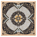 black, gold and blue silk scarf with golden gates design