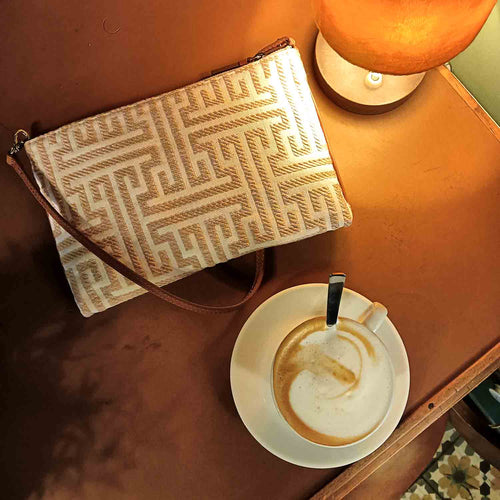 Gallia-LS pochette Labyrinth en jacquard et cuir par Nosetta