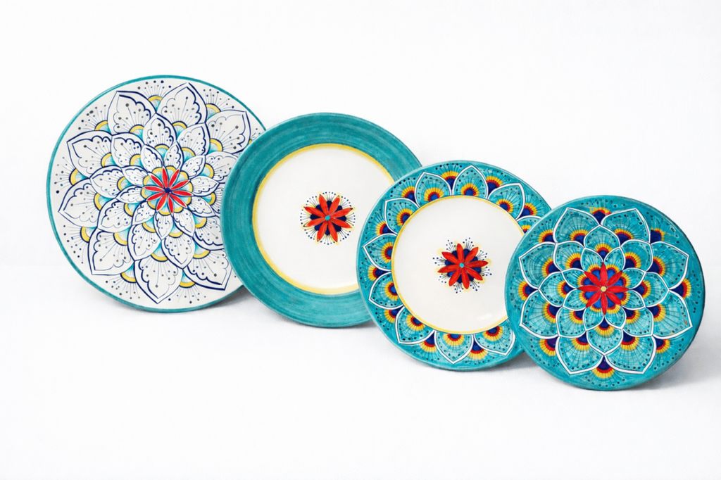 Intreccio Teal 4-Piece Place Setting | Hand-Painted Italian Dinnerware from Deruta