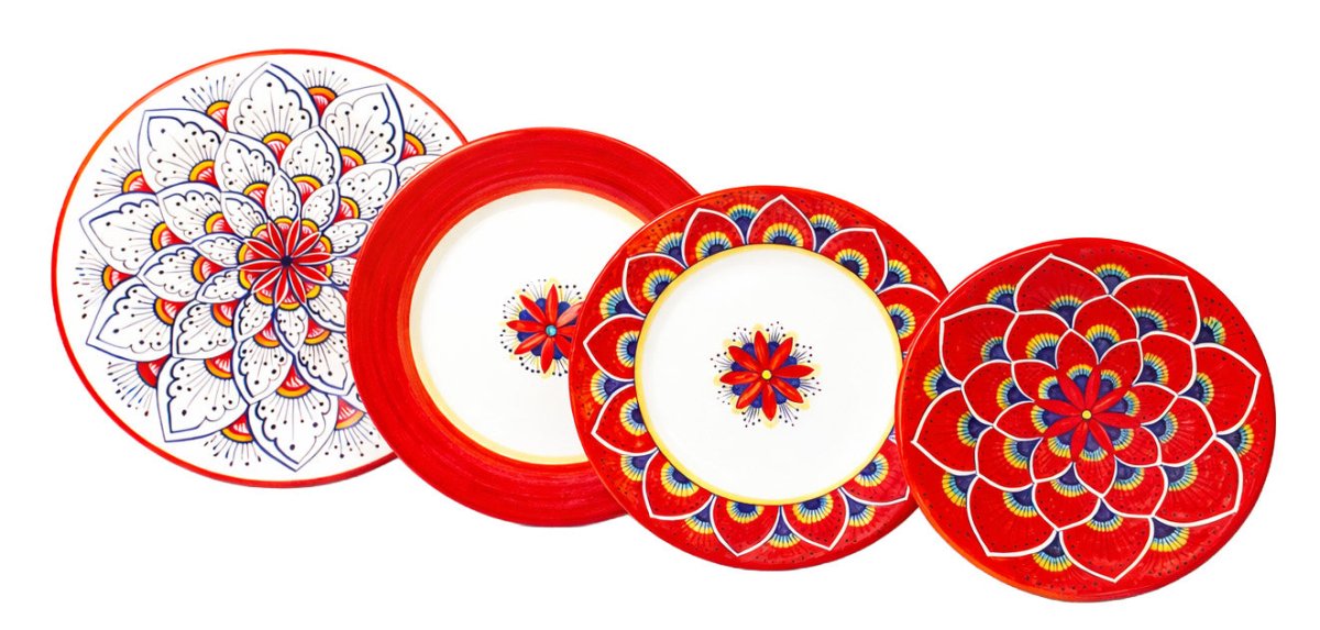 Intreccio Red 4-Piece Place Setting | Hand-Painted Italian Dinnerware from Deruta