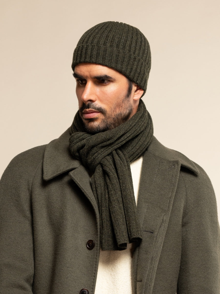 Napoli (dark green) - Italian 100% cashmere ribbed scarf (unisex)