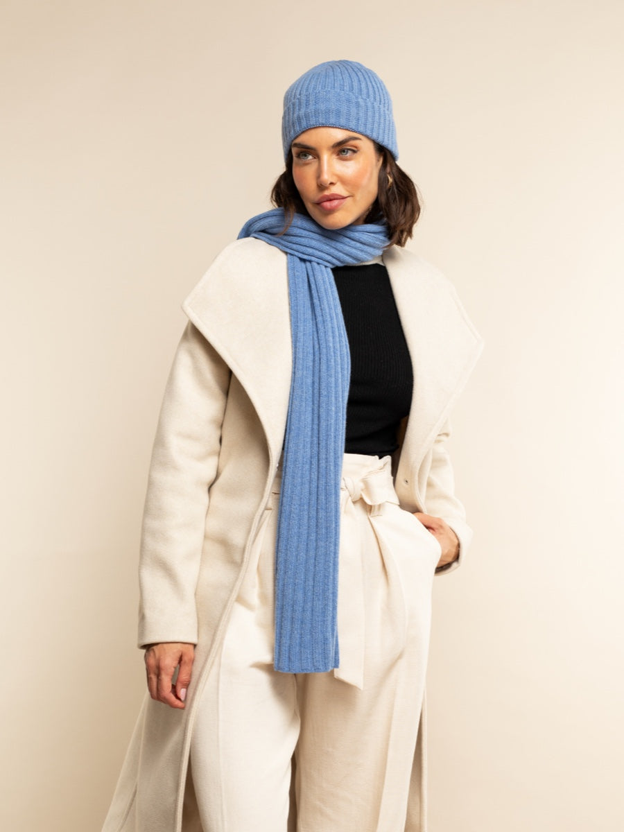 Napoli (light blue) - Italian 100% cashmere ribbed scarf (unisex)